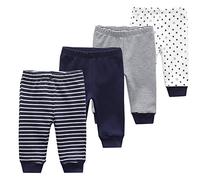 TONE Lot de 4 leggings pour bébé garçon et fille 0-3 m/3-6 m/6-9 m/9-12 m 100 % coton - Bleu - L