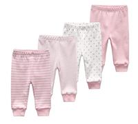 TONE Lot de 4 leggings pour bébé garçon et fille 0-3 m/3-6 m/6-9 m/9-12 m 100 % coton - Rose - XS