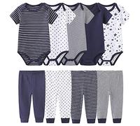 Tone Lot de 5 gilets à manches courtes pour nouveau-nés et filles 0-3 m/3-6 m/6-9 m/9-12 m en coton, Bleu marine 2, 0-3 mois