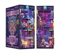 Tonecheer Kit de bricolage pour le coin de livre pour adultes, puzzle 3D en bois pour décoration d'étagère, cyber punk, maison miniature avec housse anti-poussière et capteur de mouvement LED (Cyber