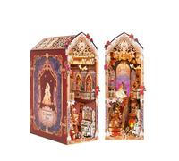 Tonecheer Kit de Puzzle 3D en Bois à Faire soi-même pour Adultes, Maison de poupée Miniature, Serre-Livres de Conte de fées, décoration avec Housse Anti-poussière et lumières LED (Rose Enchantée)