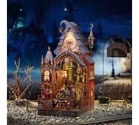 Tonecheer Puzzle 3D en bois Book Nook, kit de bricolage miniature à LED, kit de bricolage interactif, bibliothèque, décoration d'étagère, cadeau gothique pour adultes et fans (chemin de fer magique)
