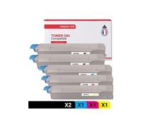 TONER 44059108 44059108 Noir x2 + Cyan + Magenta + Jaune x 5 Compatible pour OKI- OKI C 810 CDTN OKI C 810 DN OKI C 810 N OKI C 830 CDTN OKI C 830 DN