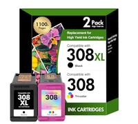 Toner Bank Cartouches d'encre 308XL pour HP Envy 6110e 6120e 6122e 6130 6132e 6532e (1 Noir, 1 Couleur)