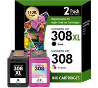 Toner Bank Cartouches d'encre 308XL pour HP Envy 6110e-6532e (1 Noir, 1 Couleur) - Impression Haute Qualité.