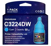 Toner C3224 pour Lexmark C3224 C3326 MC3224 MC3326, Cyan, 50g