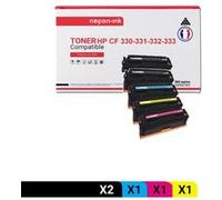 TONER CF330X 654X (x2) + CF331A 654A + CF333A 654A + CF332A 654A CF330X 654X (x2) + CF331A 654A + CF Noir x2 + Cyan + Magenta + Jaune x 5 Compatible pour HP-NOPAN-INK P Color LaserJet Enterprise M651d