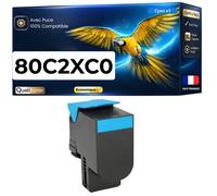 Toner compatible pour Lexmark 80C2XC0 802XC CX510 Cyan 4000 Pages