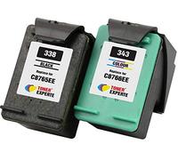 TONER EXPERTE® Remplacement pour HP 338 343 2 Cartouches d'encre compatibles avec HP PSC 1610 2355 Photosmart 2575 2610 2710 8150 8450 8750 C3180 DeskJet 460 5740 6540 6620 6840 9800 | Grande Capacité