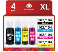 Toner Kingdom 104 102 Compatible pour Epson 104 102 Ecotank Bouteille d'encre pour EcoTank ET-2710 ET-2711 ET-2720 ET-2750 ET-2756 ET-2810 ET-2812 ET-2820 ET-2850