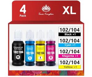 Toner Kingdom 104 102 Compatible pour Epson 104 102 Ecotank Bouteille d'encre pour EcoTank ET-2710 ET-2711 ET-2720 ET-2750 ET-2756 ET-2810 ET-2812 ET-2820 ET-2850