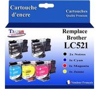 Toners T3AZUR (Pack de 5) LC522 Multicolore - Rendement 500 pages - Compatible Brother DCP-J1260W/J1310DW/J1360DW/J1460DW