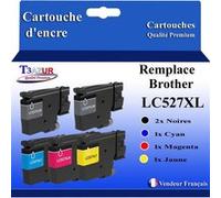 Toners T3AZUR (Pack de 5) LC527XL Multicolore - Rendement 3000/2000 pages - Compatible Brother MFC-J6960DW/J6975DW/J6977DW