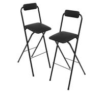 TONFEION Lot de 2 tabourets de bar pliables, avec dossier et repose-pieds, pliable, jusqu'à 125 kg, hauteur de l'assise : 75 cm, pour intérieur et extérieur, bureaux et bars, (noir)