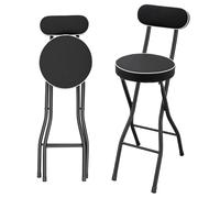 TONFEION Lot de 2 tabourets de bar pliables - Hauteur d'assise : 65 cm - Tabouret rond et rembourré jusqu'à 125 kg - Noir