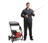 TONFEION Nettoyeur haute pression à essence 4 temps, jet de vapeur manuel avec 5 buses et tuyau de 8 m, nettoyeur de surface de jardin 7,5 CV 3400 tr/min, moteur à essence, pistolet haute pression