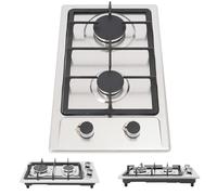 TONFEION Plaque de cuisson à gaz portable 2 feux, 3 kW + 1,75 kW, en acier inoxydable pour camping et camping-car, plan de travail et montage encastré, 51 x 31 x 10 cm, pour gaz naturel et GPL (argent