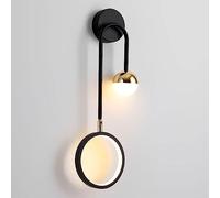 TONFON Applique Murale Anneau à 2 Lumières Noir Or LED Applique Murale Dimmable Intérieur Globe Moderne Circulaire Applique Murale de Chevet for Chambre Salon Étude Couloir Salle à Manger Lampe Murale