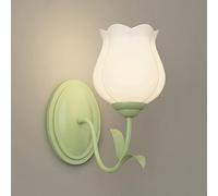 TONFON Applique Murale d'intérieur Verte en Verre en Forme de Fleur, décoration d'intérieur, Lanterne Murale en métal for Chambre à Coucher, Chevet, Salon, Bureau, Couloir, Restaurant(C,1-Light)