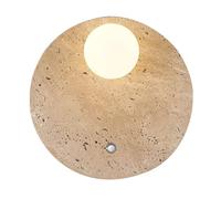TONFON Applique murale en pierre avec abat-jour en verre, lampe murale ronde d'intérieur en travertin, lanterne murale for salle de bain, chambre à coucher, chevet, salon, bureau, couloir, entrée