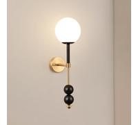 TONFON Applique Murale en Verre Vintage Moderne à Bras Long, Abat-Jour Globe en Verre Blanc Laiteux, Lanterne Murale for Chambre à Coucher, Chevet, Salon, Bureau, Couloir, entrée, Restaurant(Dark)
