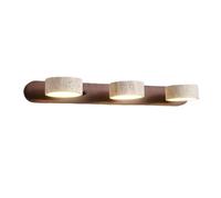 TONFON Applique Murale Japonaise de Style Wabi-sabi, Base en Bois, Lanterne Murale LED en travertin Jaune for Chambre à Coucher, Chevet, Salon, Bureau, Couloir(Walnut Color,3-Lights)