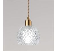 TONFON Lustre en laiton antique, lampe de chevet suspendue en cuivre avec abat-jour en verre rayé, luminaire suspendu décoratif de ferme E27 for îlot de cuisine, salon, chambre à coucher, salle à mang