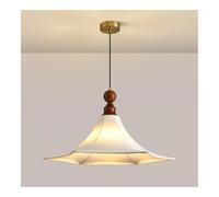 TONFON Lustre en tissu style trompette en noyer avec abat-jour en tissu, lampe suspendue industrielle vintage for îlot de cuisine, entrée, salle à manger, bureau, salon, chambre à coucher, bar