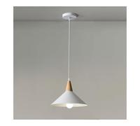 TONFON Lustre évasé en bois, abat-jour en métal blanc, lampe suspendue moderne et simple for îlot de cuisine, salon, chambre à coucher, chevet, salle à manger, couloir, plafonnier