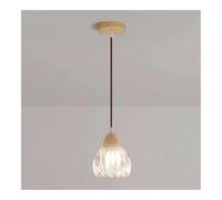 TONFON Mini lustre de chevet à tête unique en bois, suspension en forme de fleur, abat-jour en verre, lampe suspendue for îlot de cuisine, entrée, salle à manger, bureau, salon, bar