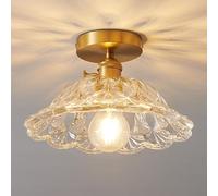 TONFON Plafonnier semi-encastré en laiton, mini plafonnier en verre, luminaire moderne proche du plafond avec abat-jour en verre for couloir, balcon, entrée, hall d'entrée, cage d'escalier, allée, lof