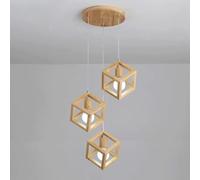 TONFON Suspension Cube à 3 têtes en Bois avec Douille E27, Lustre carré en rondins, Hauteur réglable, Lampes suspendues for îlot de Cuisine, Salon, Chambre à Coucher, Table de Chevet, Salle à Manger,