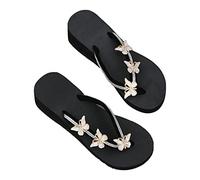 Tong Modèle Papillon Femmes Été Talon Compensé Tongs Bout Ouvert Diamants Sandales Plateforme Claquette Sexy Plage Nu Pieds Confortable Chaussures Compensées à Tongs pour Salle de Bain, Piscine