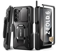 Tongate for Z Fold 6 Case with Ring Stand, Built-in S Pen Holder & HD Glass Screen Protector Rugged Z6 Phone Case with Slide Camera Cover & Belt Clip for Samsung Galaxy Z Fold 6 2024, Black HD Film