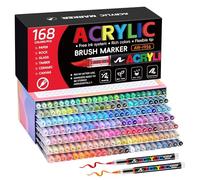 Tongfushop 168 Feutres Acryliques, Marqueurs à Pointe Pinceau Flexible | À base d’eau et couvrants pour pierre, céramique, bois, verre, métal, papier et tissu - pour adultes, débutants et élèves