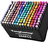 Tongfushop 204+2 Feutre a Alcool, Séchage sûr et Rapide Feutres Coloriage Adulte, Marqueurs de Dessin avec Sac en Tissu Portable et Base, pour Artistes et Adultes à Colorier