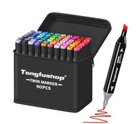 Tongfushop 60 Couleurs Feutre a Alcool, Feutres Coloriage Adulte, Marqueurs Double Pointe avec Pochette de Transport et Espaceur, S¨¦chage Rapide Marqueur Permanent pour Animation Art Esquisse