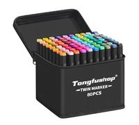 Tongfushop 80+2 Couleurs Feutre a Alcool Set, Feutres Coloriage Adulte, 2S Séchage Rapide Marqueur Alcool avec Pochette de Transport et Espaceur pour Peinture, Griffonnages, Animation