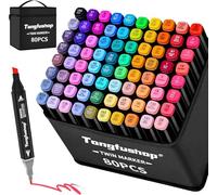 Tongfushop 80 Couleurs Feutre a Alcool, Feutres Coloriage Adulte, Marqueurs à Croquis Double Pointe 2S Séchage Rapide avec Pochette de Transport et Espaceur pour les Débutants Artistes Dessin
