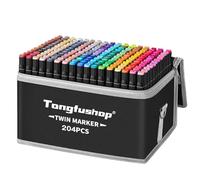 Tongfushop Feutre Alcool, 204 Couleurs Feutre a Alcool Pointe Double, 2S Séchage Rapide Marqueur avec Pochette de Transport et Espaceur, Feutres Coloriage Adulte pour Croquis Coloriage Calligraphie