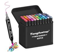 Tongfushop Feutres Alcool, 60 Couleurs Feutre a Alcool Pointe Double, 2S Séchage Rapide Marqueur avec Pochette de Transport et Espaceur, Feutre Coloriage Adulte pour Croquis Coloriage Calligraphie