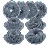 Tongjude 4 moules à gâteaux en silicone cannelés, moule à tube 6/7/8 tasses, moules à pâtisserie antiadhésifs, moules en silicone pour gâteaux, pains et gelées maison, gris