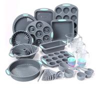 Tongjude 54 Pieces Silicone Baking Pans Set, 10 Silicone Cake Molds, Loaf Pan and Muffin Pans, Non-Stick Baking Cup, with Measuring Cups and Spoons Set, Grey