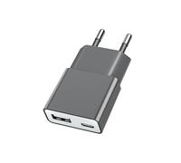 TONGKTAI Chargeur USB Double Port Ultra Plat 5W - Ports USB-C et USB-A (5V 1A), Compatible avec appareils tels qu'iPhone, Samsung, AirPods, caméras, Power Banks, etc. - Gris