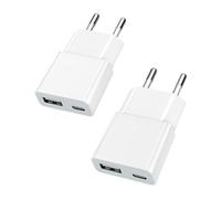 TONGKTAI Chargeur USB Double Port Ultra Plat 5W - Ports USB-C et USB-A (5V 1A), Compatible avec appareils tels qu'iPhone, Samsung, AirPods, caméras, Power Banks, etc. - Lot de 2 - Blanc