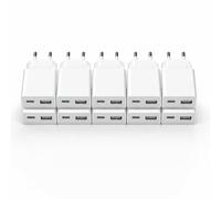 TONGKTAI Lot de 10 chargeurs USB ultra fins 5 W - Double port avec USB-C et A (5 V 1 A) - Universellement compatible avec iPhone, Samsung, AirPods, appareil photo, batterie externe, brosse à dents
