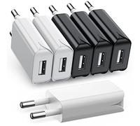 TONGKTAI Lot de 6 fiches de charge USB 5 V/1 A Slim USB C pour iPhone, téléphone portable Samsung, MP3, liseuse électronique, ventilateur USB, montre intelligente et plus encore (3 noirs + 3 blancs)