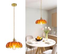 TONGNIDA Lustre en Verre Lotus, Lustre en Laiton E26/E27, Hauteur Réglable Jusqu'à 1,5 Mètre, Style Industriel Vintage(Jaune)