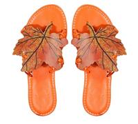 Tongs à motif de feuille pour femme - Sandales plates tendance pour femme - Légères et amusantes - Bout ouvert - Chaussures d'été décontractées à enfiler pour un confort polyvalent en plein air
