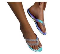 Tongs à paillettes pour femme - Chaussures de bain antidérapantes - Sandales plates à lanières - Pantoufles d'été avec paillettes, multicolore, 39 EU